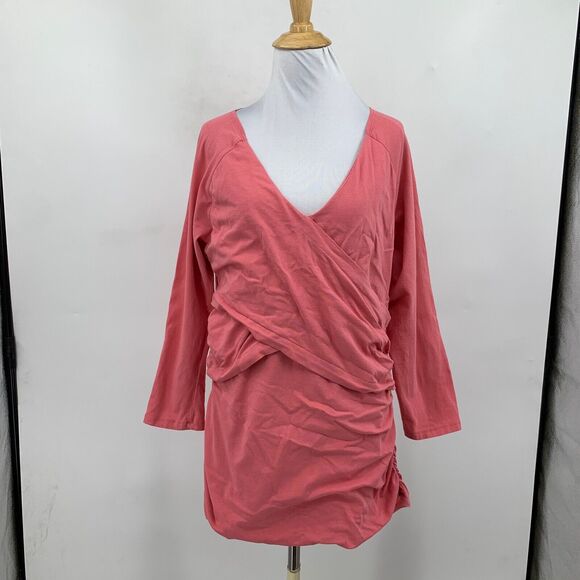 Sundance Top Women XL Extra Large Melon Vanessa Faux Wrap Ruched Bracelet Sleeve - Picture 2 of 9